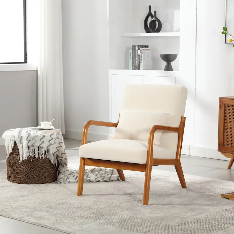 Fauteuil d'appoint moderne, fauteuils de salon rembourrés en bois massif avec un oreiller pour le salon, la chambre à coucher, la chambre d'amis
