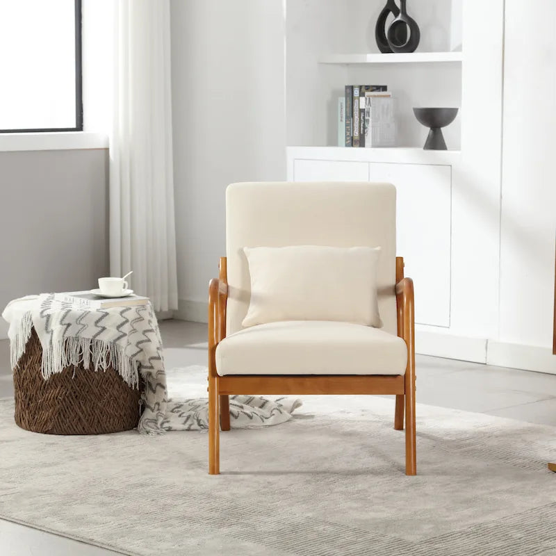 Fauteuil d'appoint moderne, fauteuils de salon rembourrés en bois massif avec un oreiller pour le salon, la chambre à coucher, la chambre d'amis