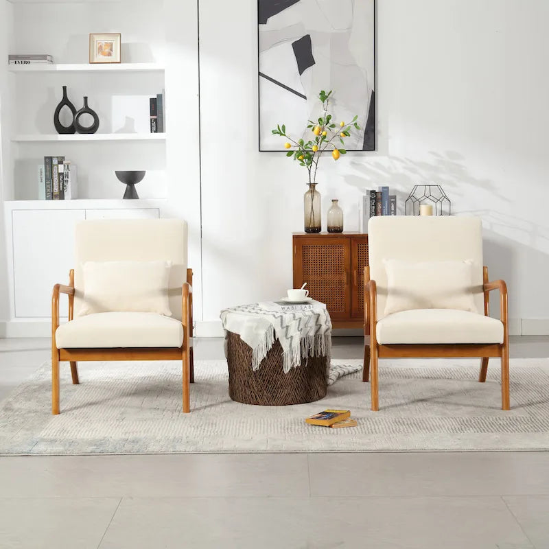 Fauteuil d'appoint moderne, fauteuils de salon rembourrés en bois massif avec un oreiller pour le salon, la chambre à coucher, la chambre d'amis