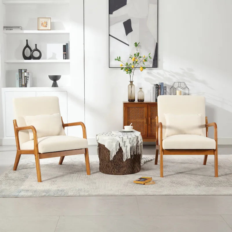 Fauteuil d'appoint moderne, fauteuils de salon rembourrés en bois massif avec un oreiller pour le salon, la chambre à coucher, la chambre d'amis