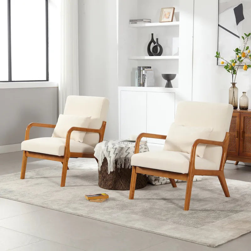 Fauteuil d'appoint moderne, fauteuils de salon rembourrés en bois massif avec un oreiller pour le salon, la chambre à coucher, la chambre d'amis