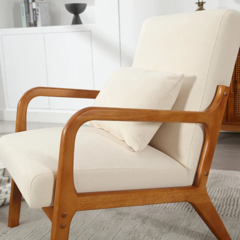 Fauteuil d'appoint moderne, fauteuils de salon rembourrés en bois massif avec un oreiller pour le salon, la chambre à coucher, la chambre d'amis