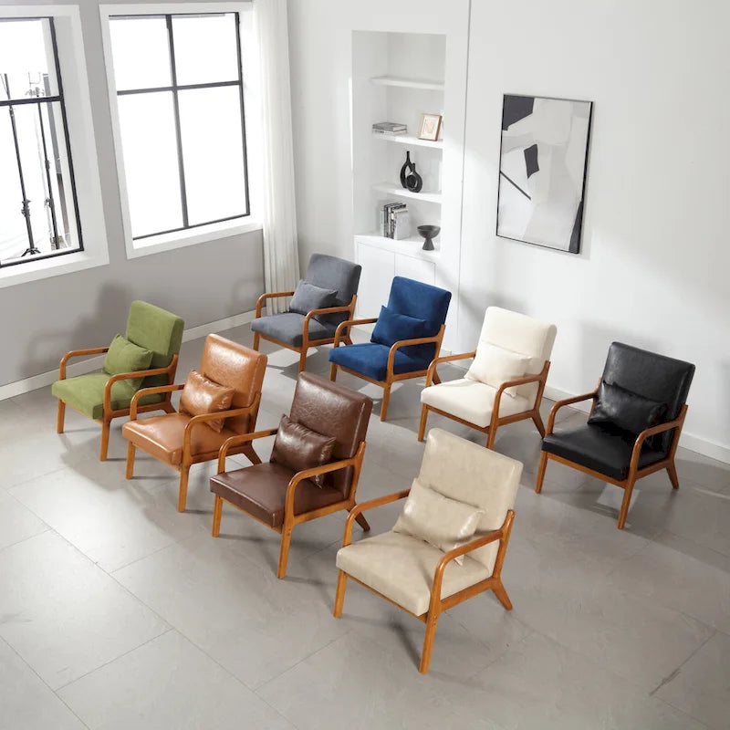 Fauteuil d'appoint moderne, fauteuils de salon rembourrés en bois massif avec un oreiller pour le salon, la chambre à coucher, la chambre d'amis
