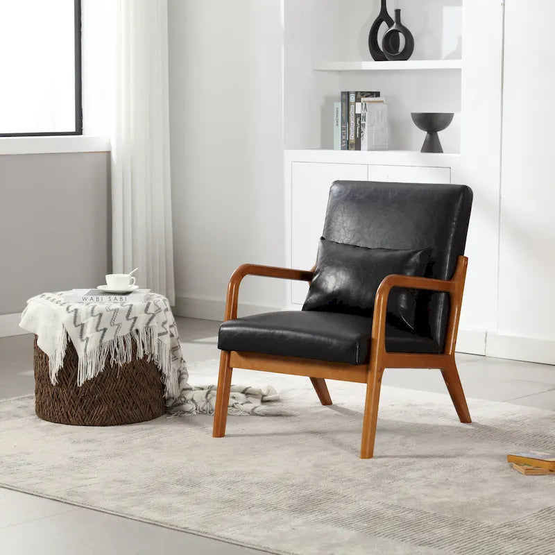 Fauteuil d'appoint moderne, fauteuils de salon rembourrés en bois massif avec un oreiller pour le salon, la chambre à coucher, la chambre d'amis