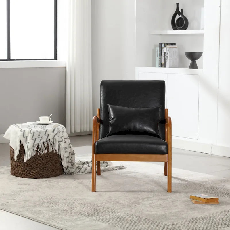 Fauteuil d'appoint moderne, fauteuils de salon rembourrés en bois massif avec un oreiller pour le salon, la chambre à coucher, la chambre d'amis