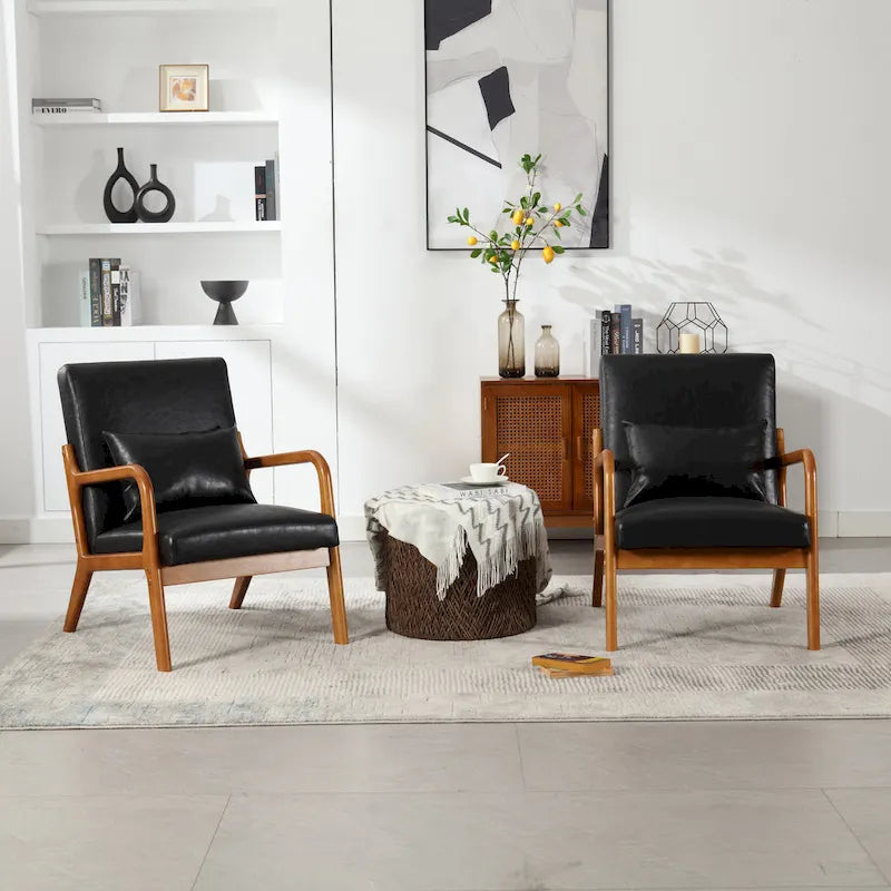 Fauteuil d'appoint moderne, fauteuils de salon rembourrés en bois massif avec un oreiller pour le salon, la chambre à coucher, la chambre d'amis