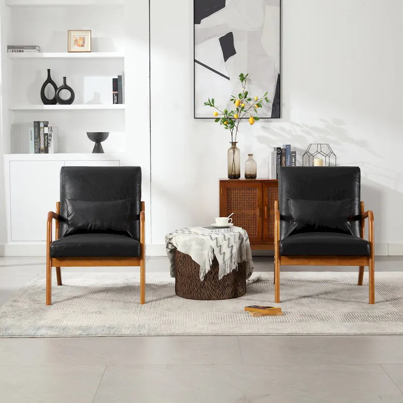 Fauteuil d'appoint moderne, fauteuils de salon rembourrés en bois massif avec un oreiller pour le salon, la chambre à coucher, la chambre d'amis