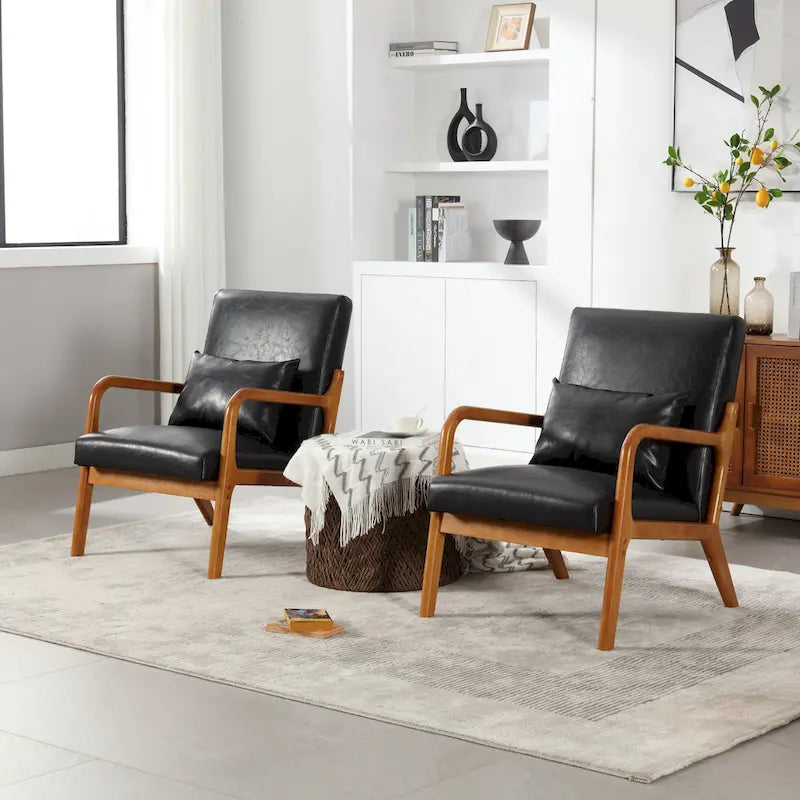 Fauteuil d'appoint moderne, fauteuils de salon rembourrés en bois massif avec un oreiller pour le salon, la chambre à coucher, la chambre d'amis