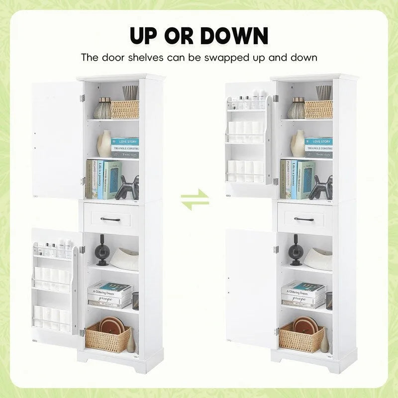 Meuble Colonne de Rangement de Salle de Bain, Meuble de Rangement sur Pied avec Deux Portes et Étagères Réglables, Porte-Serviettes Intégré