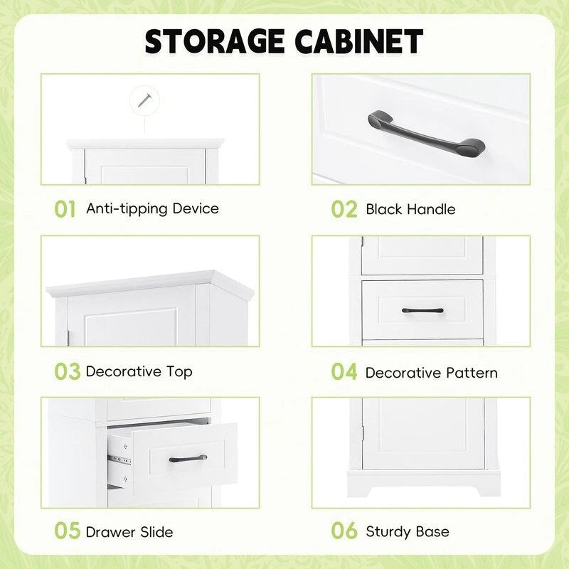 Meuble Colonne de Rangement de Salle de Bain, Meuble de Rangement sur Pied avec Deux Portes et Étagères Réglables, Porte-Serviettes Intégré
