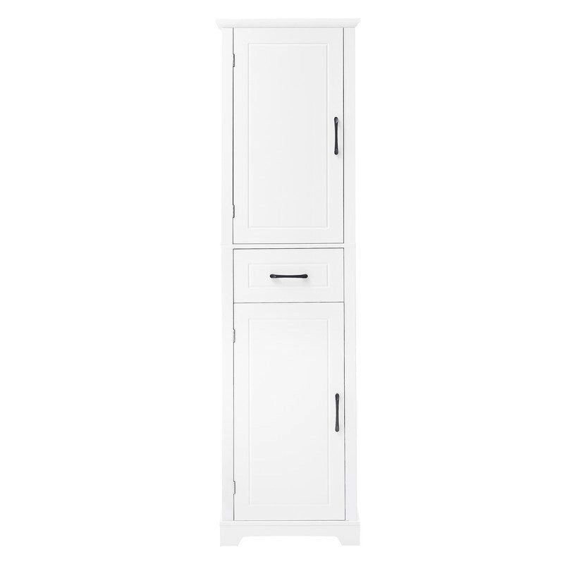 Meuble Colonne de Rangement de Salle de Bain, Meuble de Rangement sur Pied avec Deux Portes et Étagères Réglables, Porte-Serviettes Intégré
