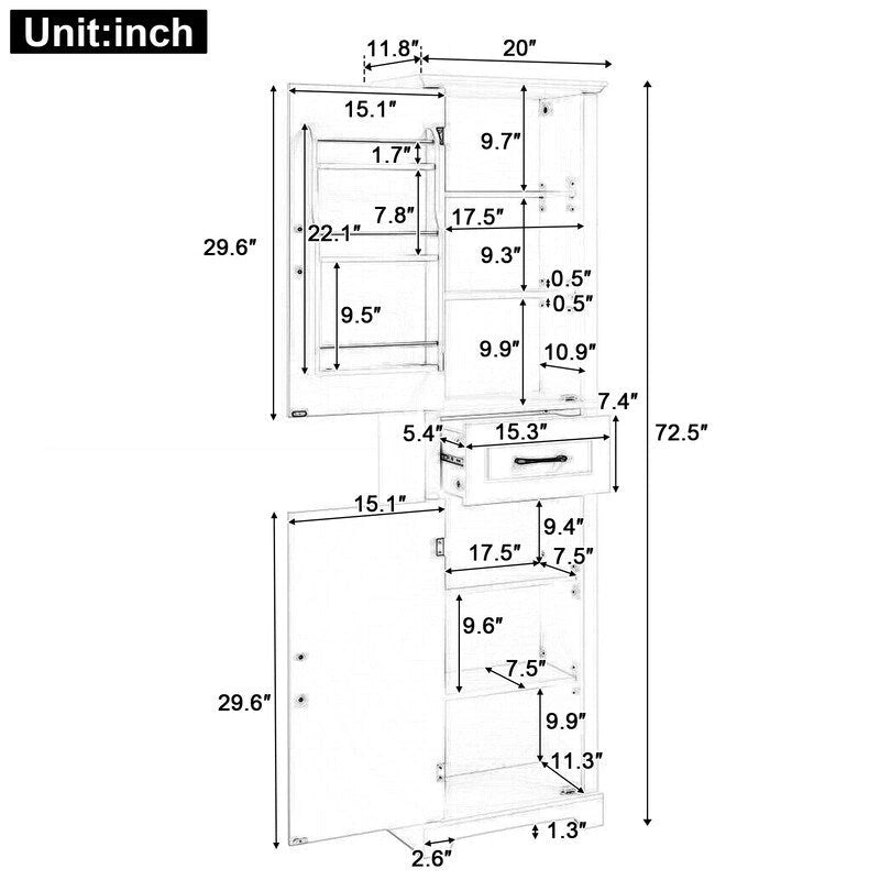 Meuble Colonne de Rangement de Salle de Bain, Meuble de Rangement sur Pied avec Deux Portes et Étagères Réglables, Porte-Serviettes Intégré