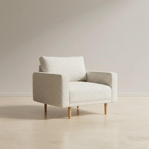 Remy Accent Chair, Bench Seat w Track Arms, Plush Off White Boucle