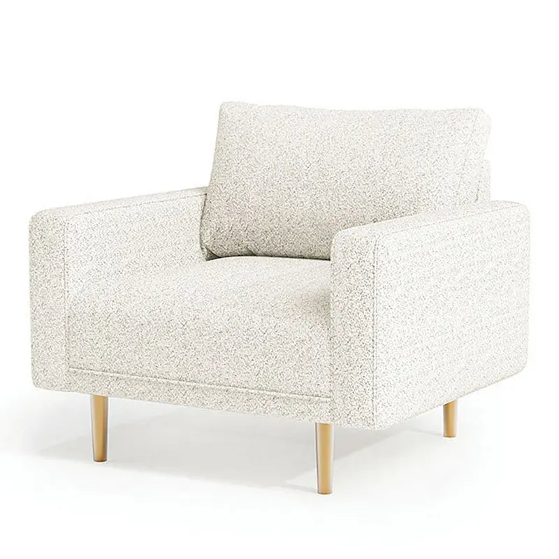 Fauteuil Remy, banquette avec accoudoirs droits, bouclette moelleuse blanc cassé