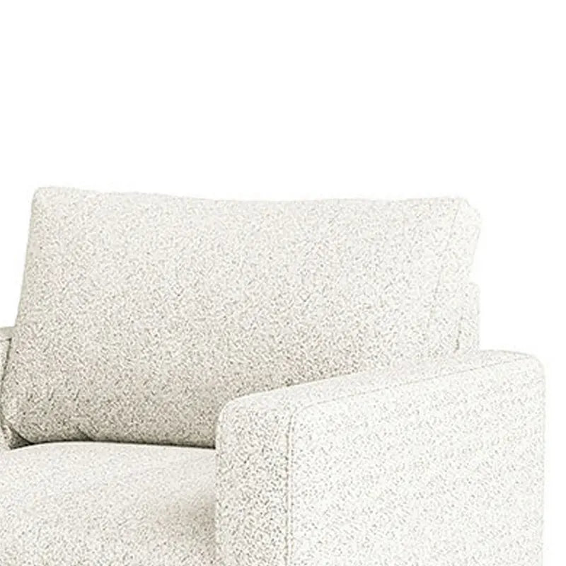 Fauteuil Remy, banquette avec accoudoirs droits, bouclette moelleuse blanc cassé
