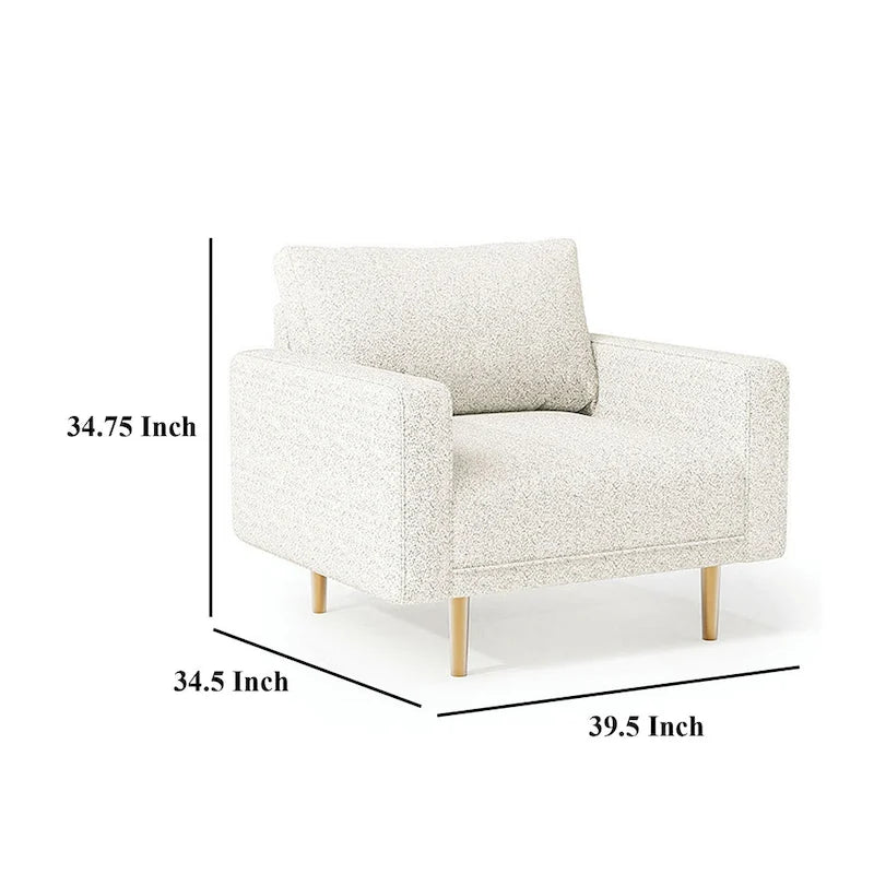 Fauteuil Remy, banquette avec accoudoirs droits, bouclette moelleuse blanc cassé