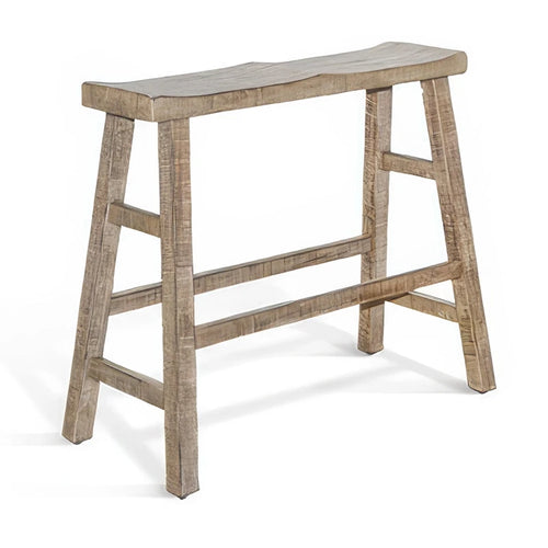 Rena Bar Height Bench, 33 Inch Rustic Light Brown Mahogany Wood Frame