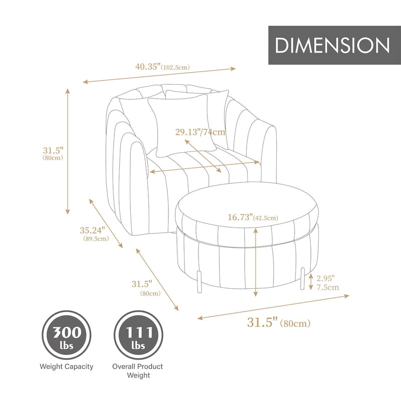 Fauteuil pivotant moderne 40.4W avec pouf