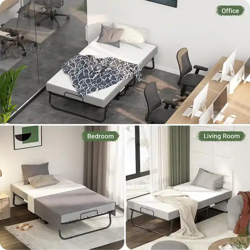 Lit pliant avec matelas en mousse à mémoire de forme de 12,7 cm, lit d'appoint pliable avec roulettes