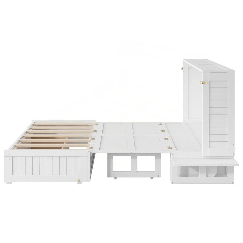 Lit escamotable Queen Size polyvalent avec tiroir et étagères latérales