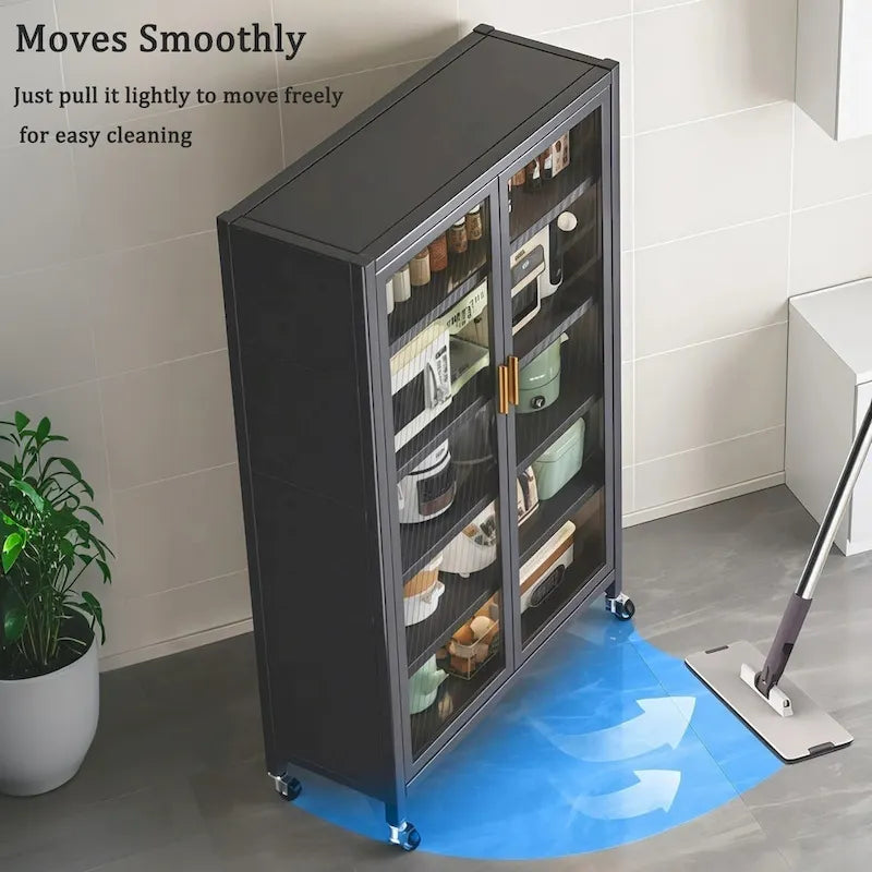 Meuble de rangement pour garde-manger de cuisine, meuble de rangement en métal à 6 niveaux avec porte transparente, étagères réglables et roulettes