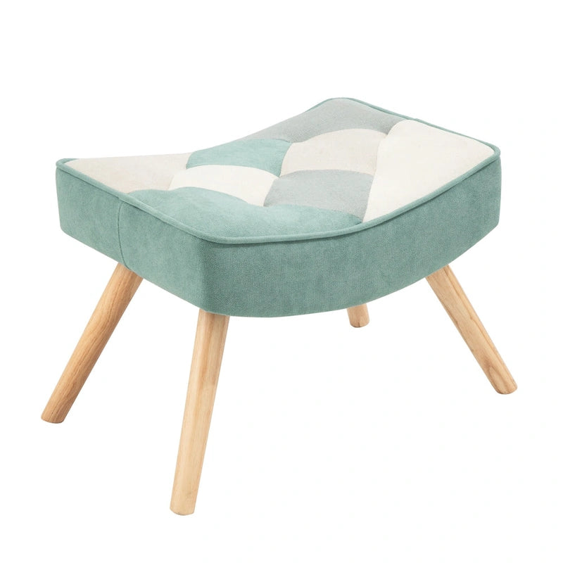 Fauteuil à bascule haut de gamme, moderne et coloré, en tissu bleu, de 90 cm de hauteur, avec pouf et pieds en bois, pour salon