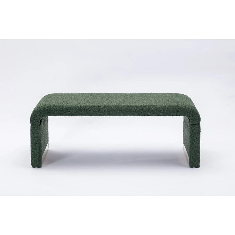 Banquette de chambre à coucher moderne en tissu bouclette, pouf et repose-pieds avec pieds en métal doré