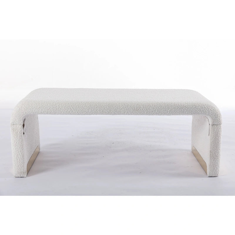Banquette de chambre à coucher moderne en tissu bouclette, pouf et repose-pieds avec pieds en métal doré