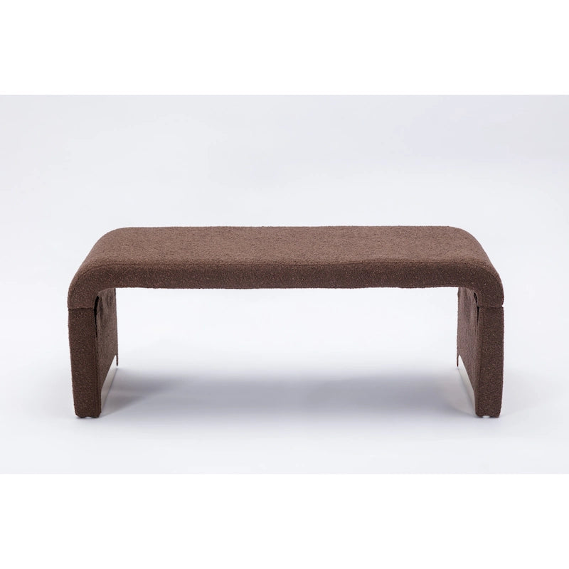 Banquette de chambre à coucher moderne en tissu bouclette, pouf et repose-pieds avec pieds en métal doré
