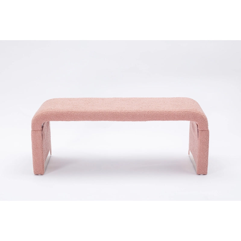 Banquette de chambre à coucher moderne en tissu bouclette, pouf et repose-pieds avec pieds en métal doré