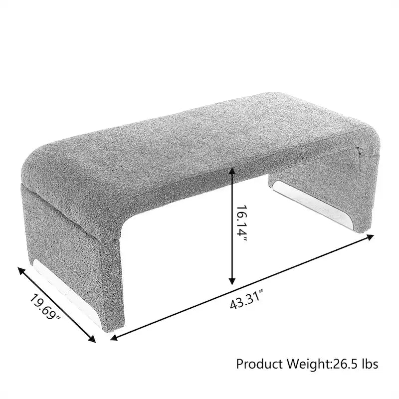 Banquette de chambre à coucher moderne en tissu bouclette, pouf et repose-pieds avec pieds en métal doré