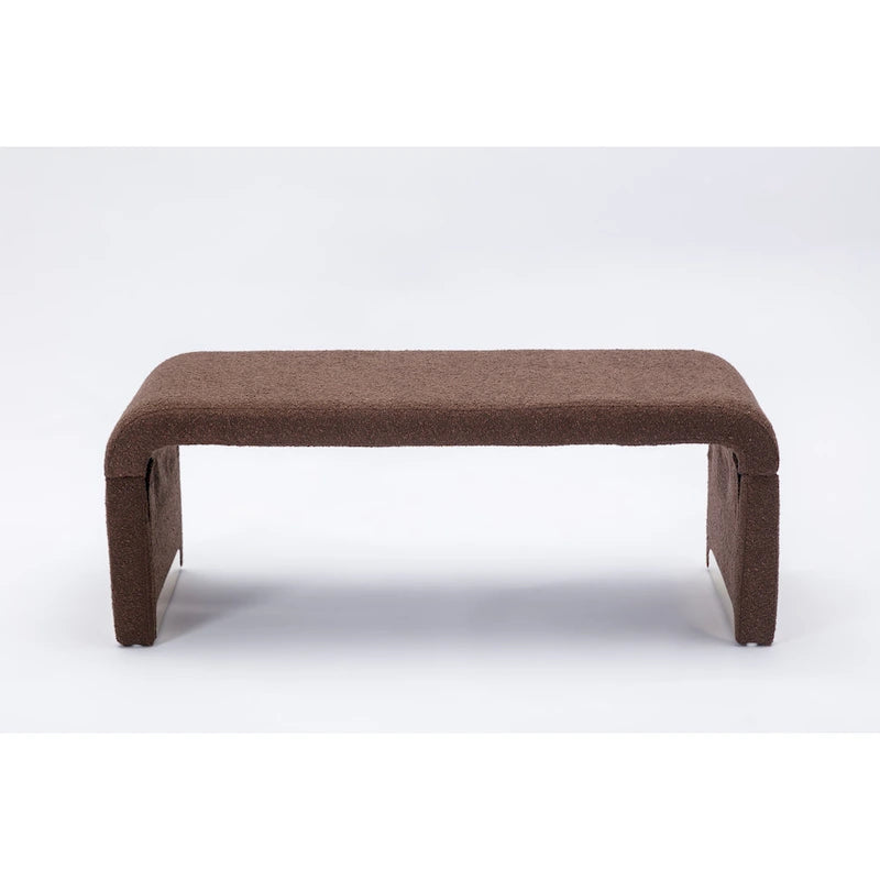 Banquette de chambre à coucher moderne en tissu bouclette, pouf et repose-pieds avec pieds en métal doré