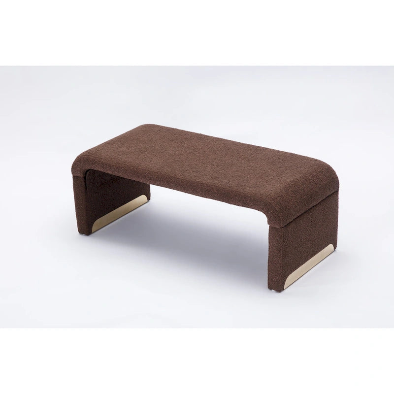 Banquette de chambre à coucher moderne en tissu bouclette, pouf et repose-pieds avec pieds en métal doré