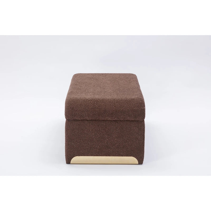 Banquette de chambre à coucher moderne en tissu bouclette, pouf et repose-pieds avec pieds en métal doré