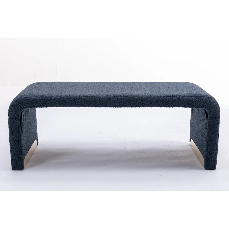 Banquette de chambre à coucher moderne en tissu bouclette, pouf et repose-pieds avec pieds en métal doré