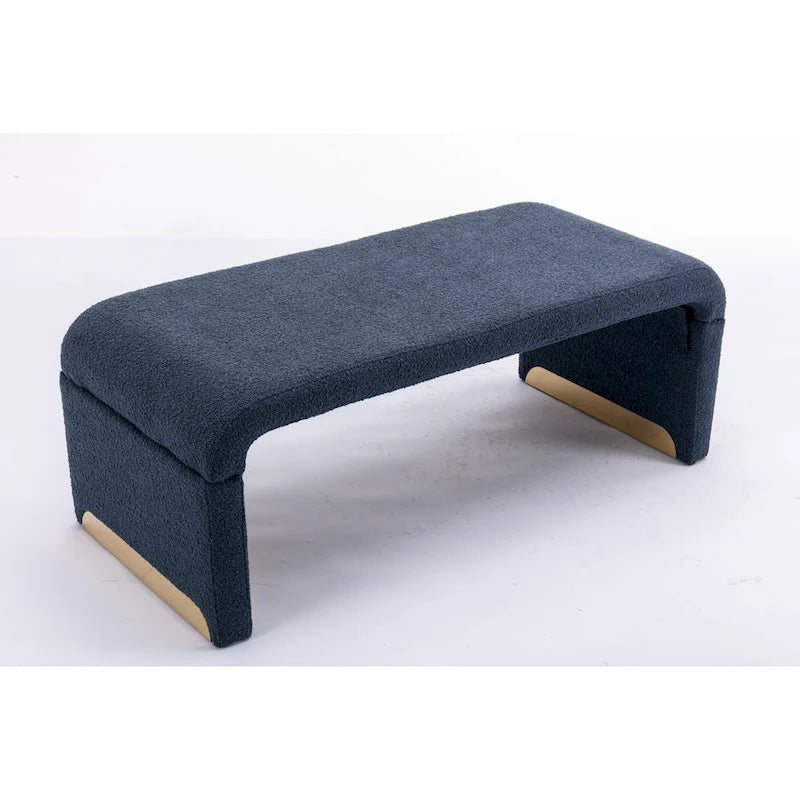 Banquette de chambre à coucher moderne en tissu bouclette, pouf et repose-pieds avec pieds en métal doré