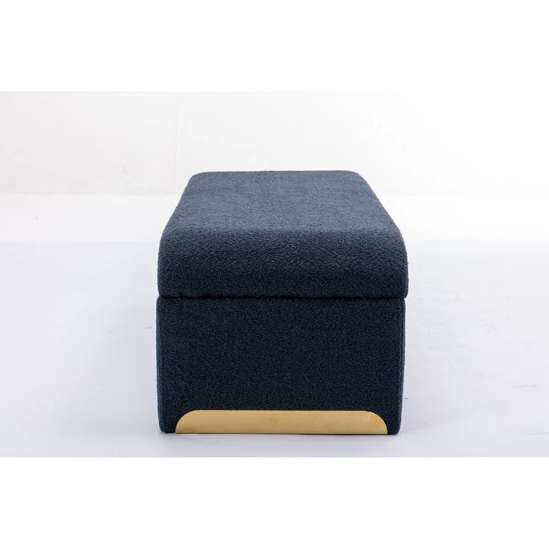 Banquette de chambre à coucher moderne en tissu bouclette, pouf et repose-pieds avec pieds en métal doré