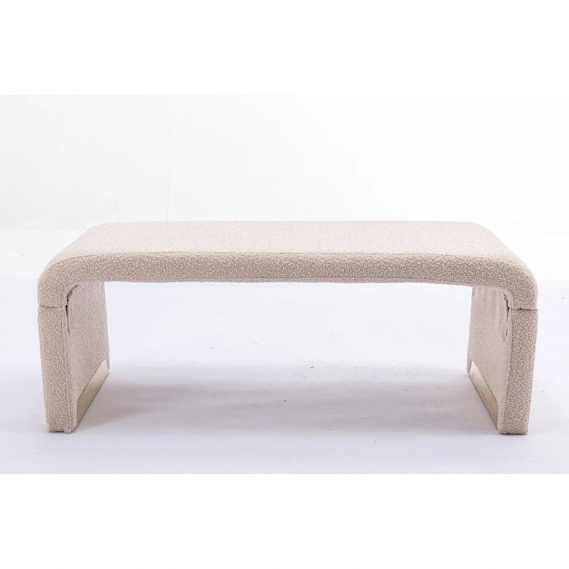 Banquette de chambre à coucher moderne en tissu bouclette, pouf et repose-pieds avec pieds en métal doré