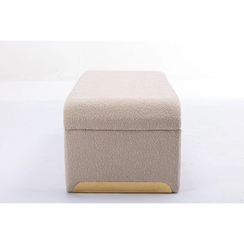 Banquette de chambre à coucher moderne en tissu bouclette, pouf et repose-pieds avec pieds en métal doré