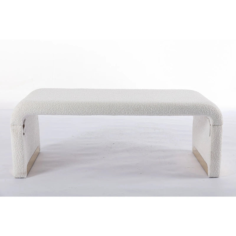 Banquette de chambre à coucher moderne en tissu bouclette, pouf et repose-pieds avec pieds en métal doré