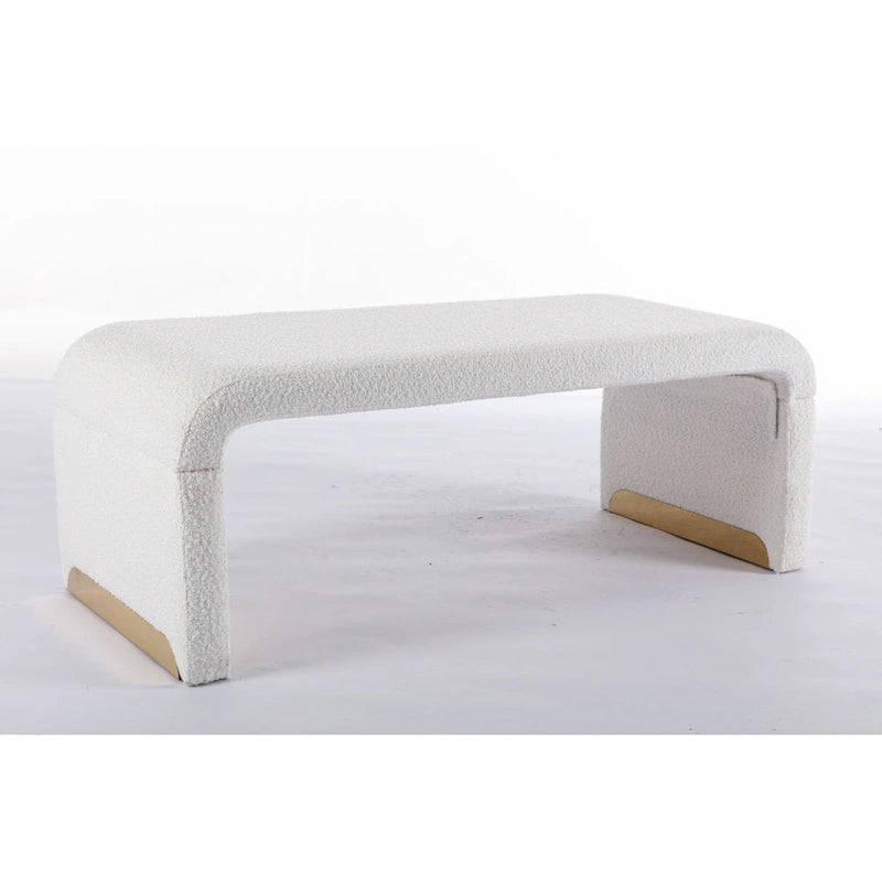 Banquette de chambre à coucher moderne en tissu bouclette, pouf et repose-pieds avec pieds en métal doré