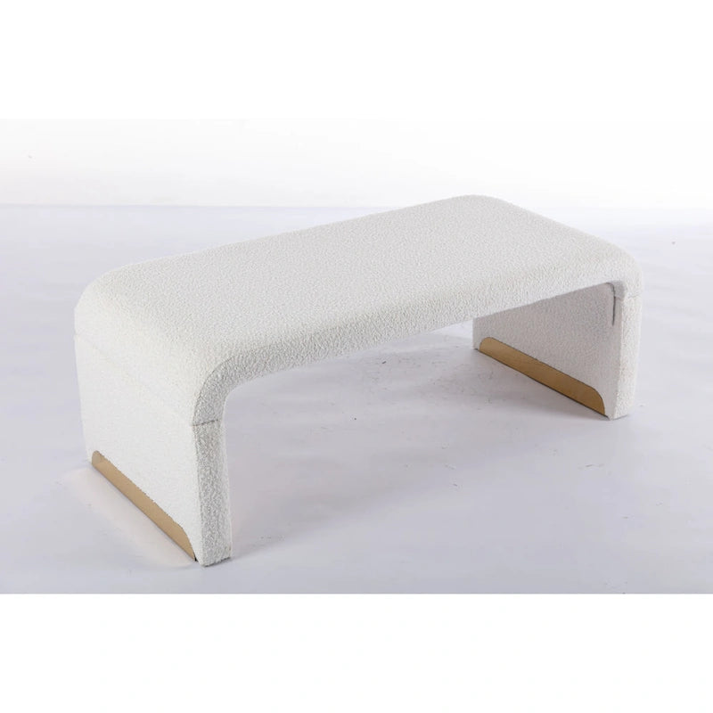 Banquette de chambre à coucher moderne en tissu bouclette, pouf et repose-pieds avec pieds en métal doré