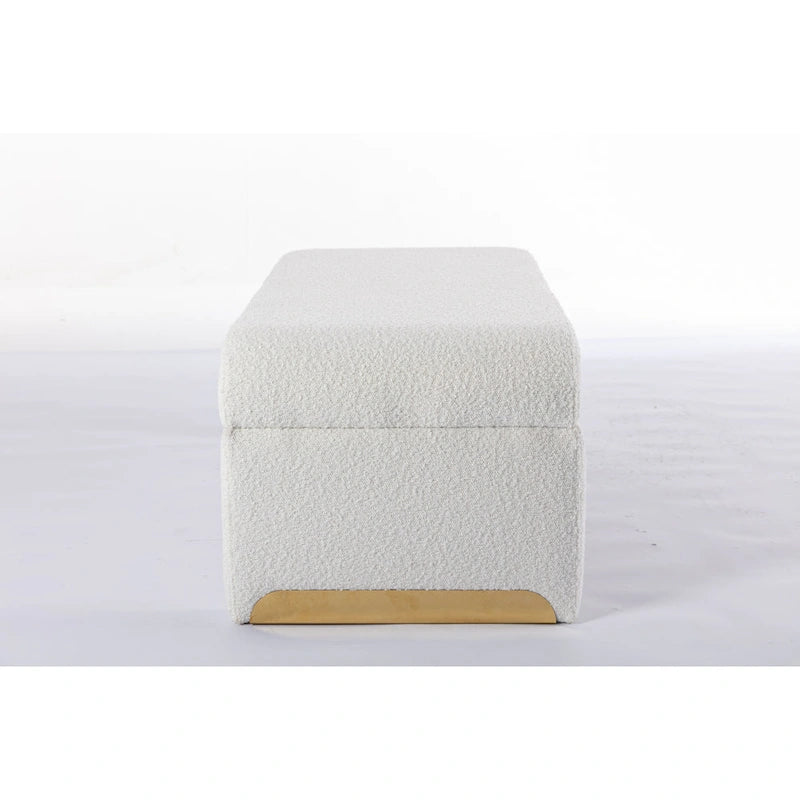 Banquette de chambre à coucher moderne en tissu bouclette, pouf et repose-pieds avec pieds en métal doré