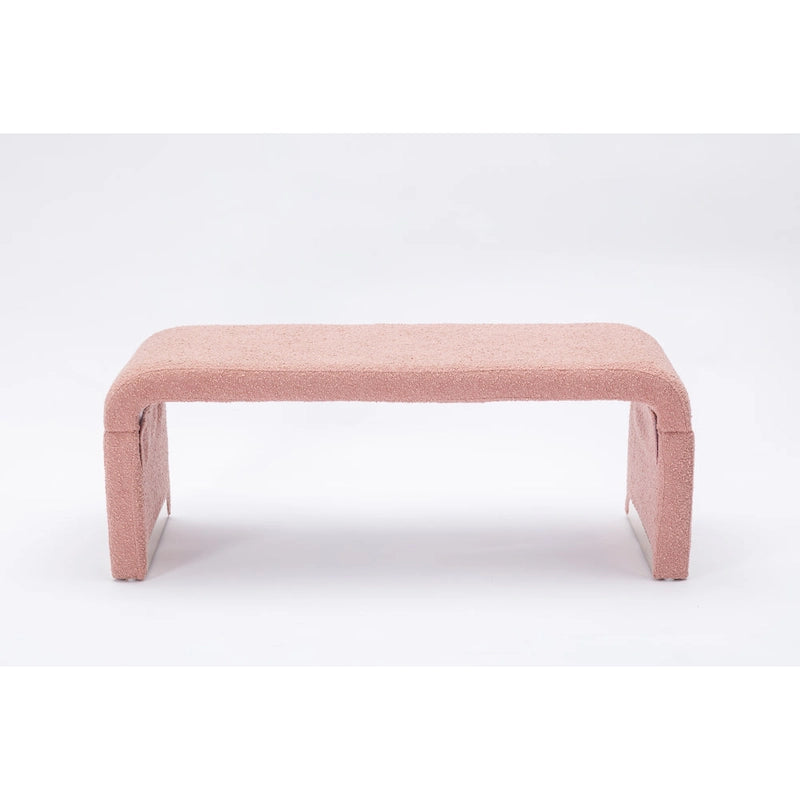 Banquette de chambre à coucher moderne en tissu bouclette, pouf et repose-pieds avec pieds en métal doré