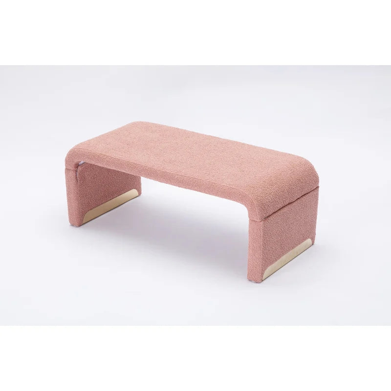 Banquette de chambre à coucher moderne en tissu bouclette, pouf et repose-pieds avec pieds en métal doré