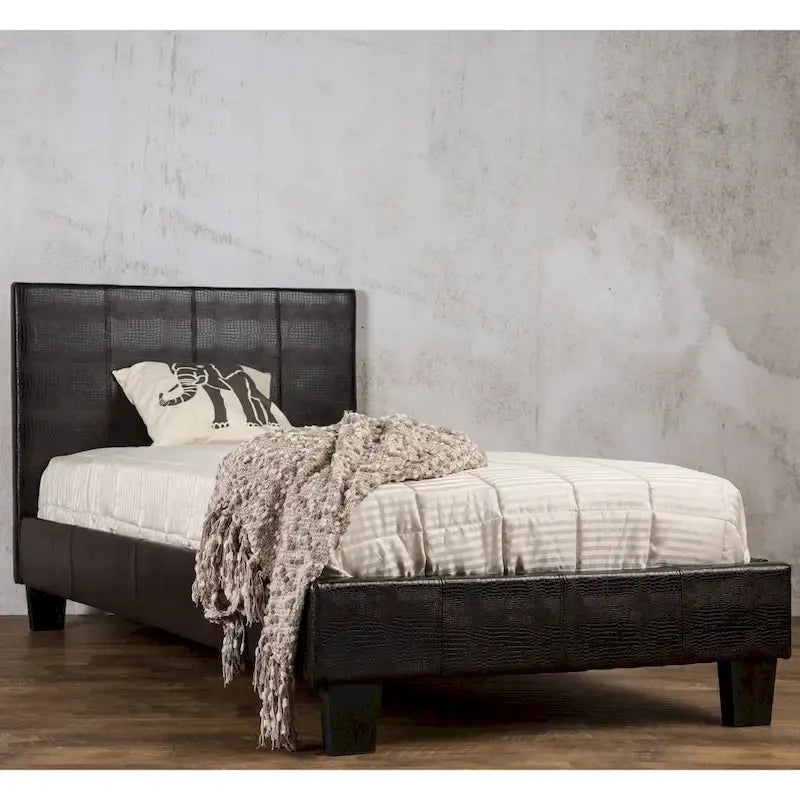 Lit plateforme contemporain rembourré en simili cuir marron par