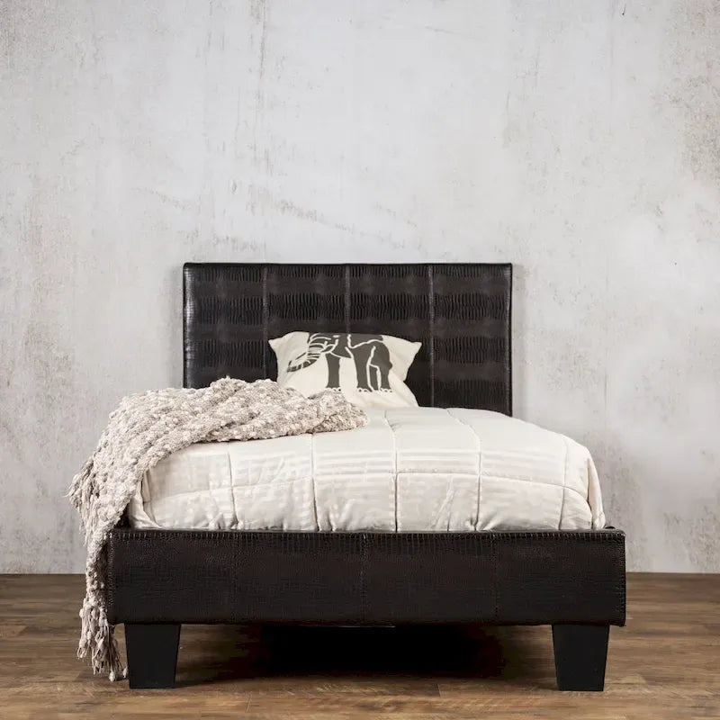 Lit plateforme contemporain rembourré en simili cuir marron par