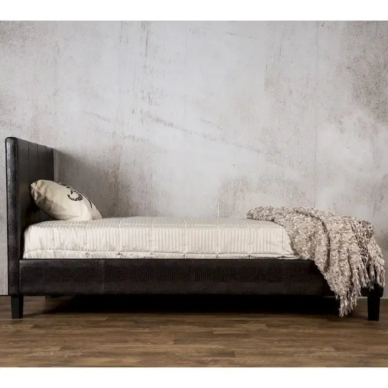 Lit plateforme contemporain rembourré en simili cuir marron par