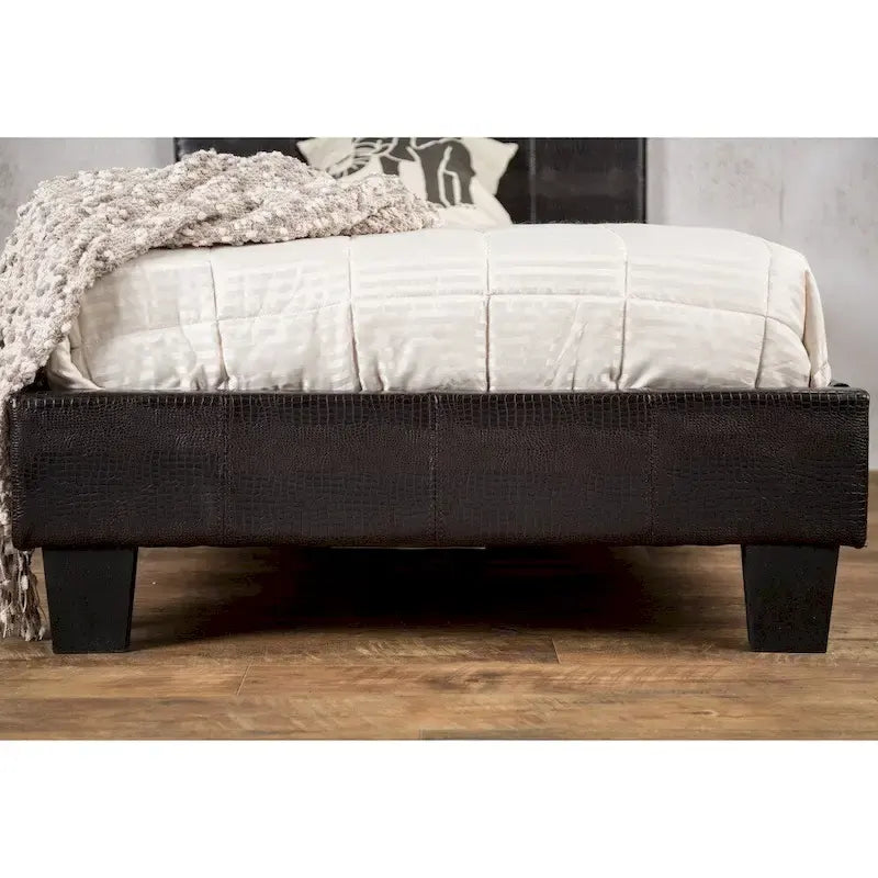 Lit plateforme contemporain rembourré en simili cuir marron par