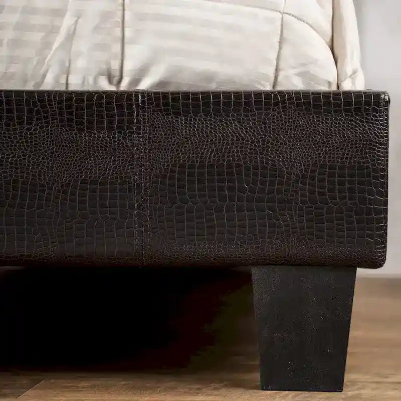 Lit plateforme contemporain rembourré en simili cuir marron par